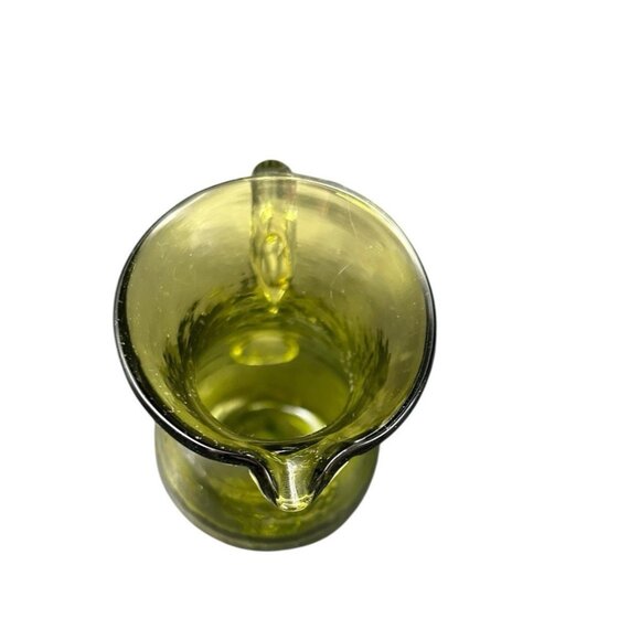 Thick Crackle Glass 4.25" Pitcher Applied Clear Handle Avocado Sage Green BLENKO - Picture 6 of 8